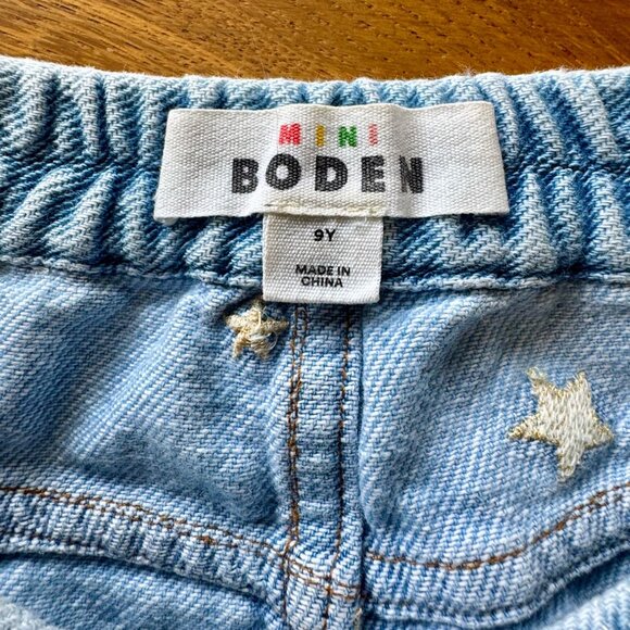 MINI BODEN Denim Star Jeans Girls 9 Blue Jean Pockets Embroidered Elastic Waist - Picture 7 of 8